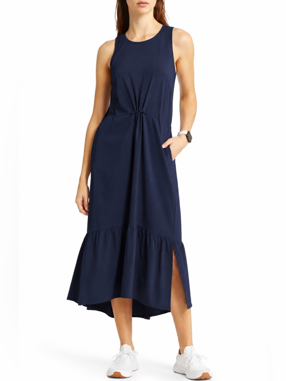 Zella All Day Navy Sleeveless High-Low Maxi  Dress Large NWT